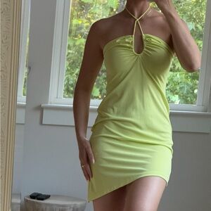 L'Academie Green Ruched Halter Sundress